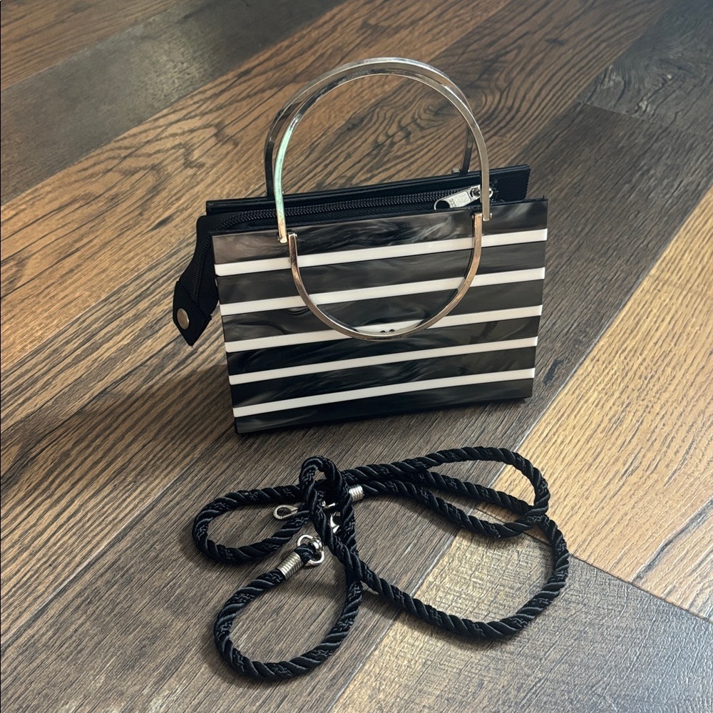 Black and White Striped Handbag
